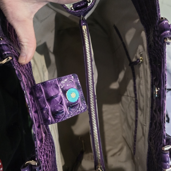 New Brahmin Elegant Purple Crocodile-Embossed Satchel - Picture 7 of 7